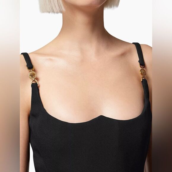 Versace  Medusa-Embellished Satin Cocktail Dress size 40/us size 4 - Picture 3 of 16